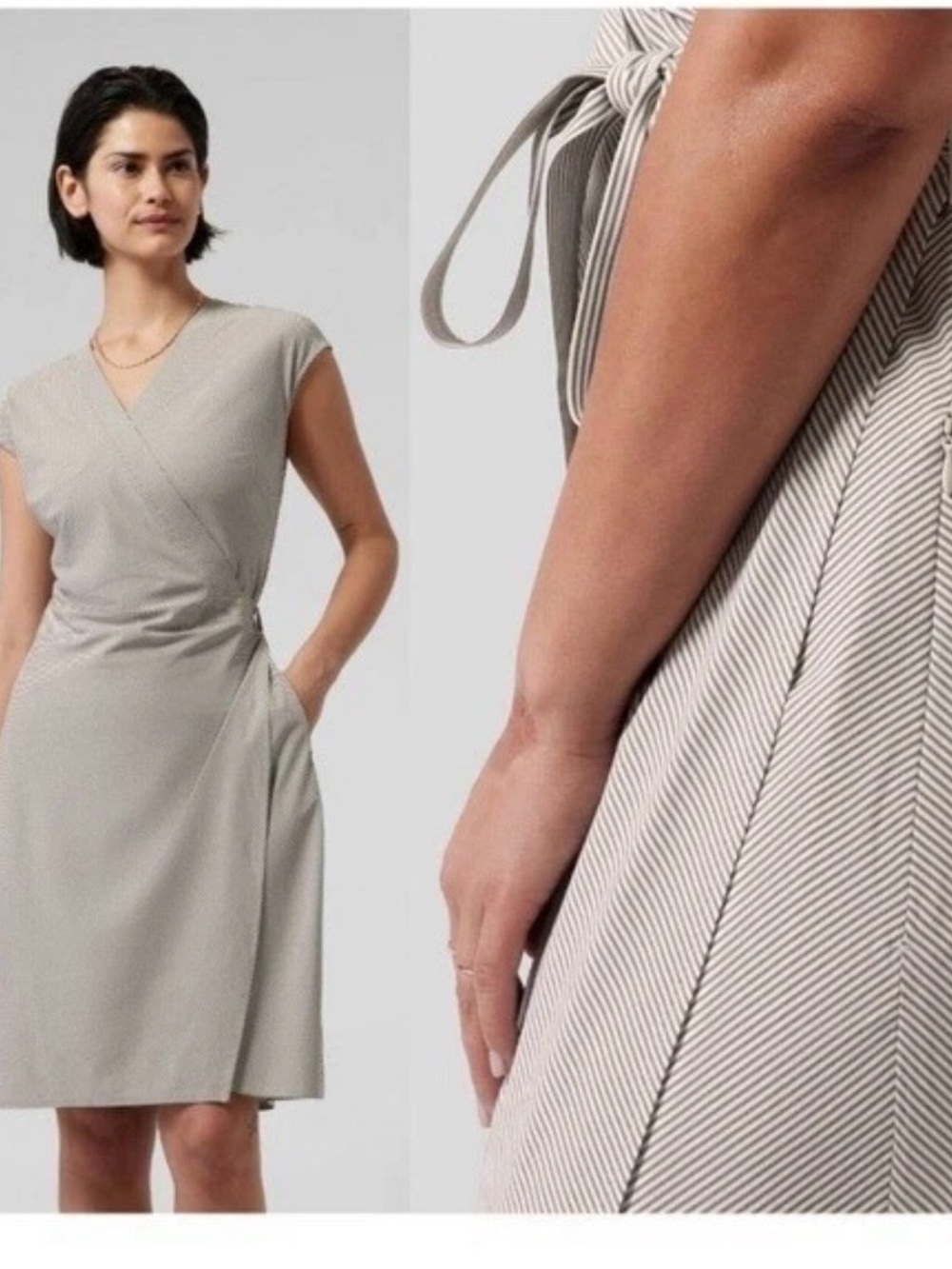 Athleta Large striped white and blue wrap dress with pockets. Light and airy